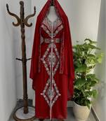 Maroon Silver stone and  Beads  Moroccan Kaftan With hijab 