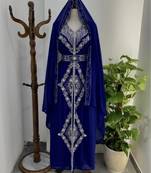 Navy Blue Silver stone and  Beads  Moroccan Kaftan With hijab 