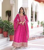 Pink Georgette sequins Zari embroidered Kurti with dupatta