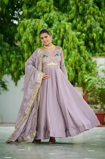 Onion pink sequins Zari embroidered Kurti with dupatta