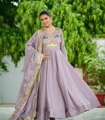 Onion pink sequins Zari embroidered Kurti with dupatta