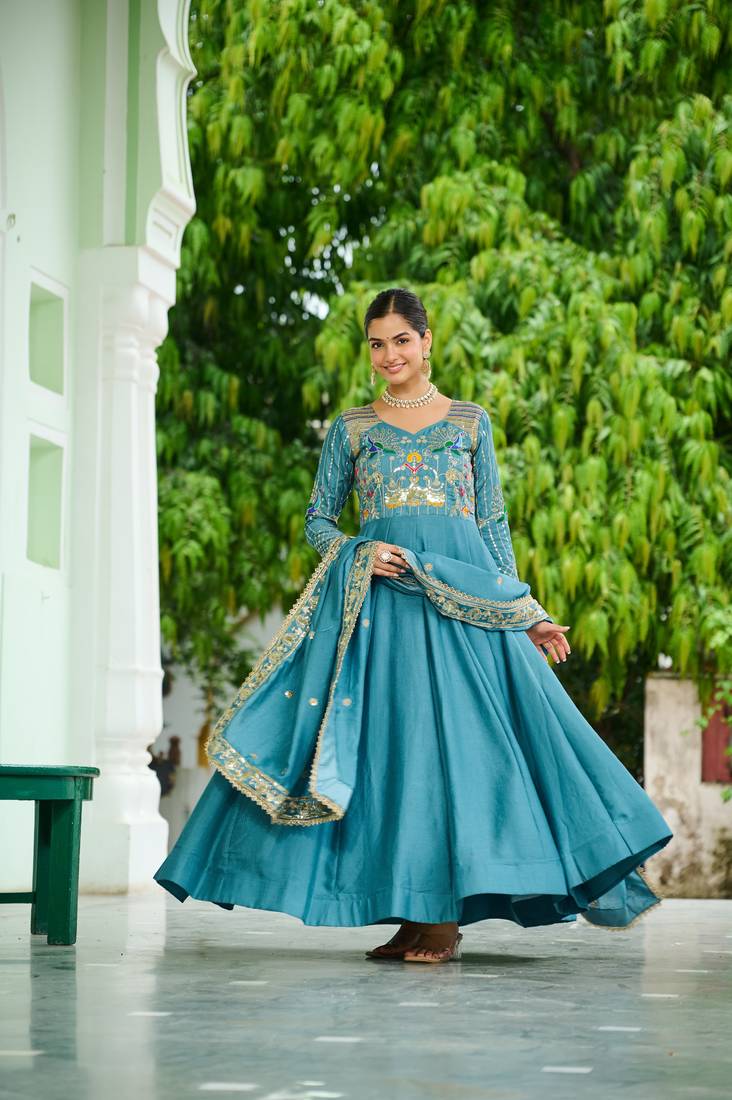 Sky sequins Zari embroidered Kurti with dupatta