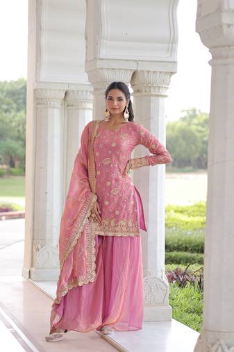 Pink Embroidered salwar suit with dupatta