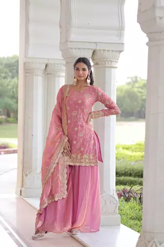 Pink Embroidered salwar suit with dupatta