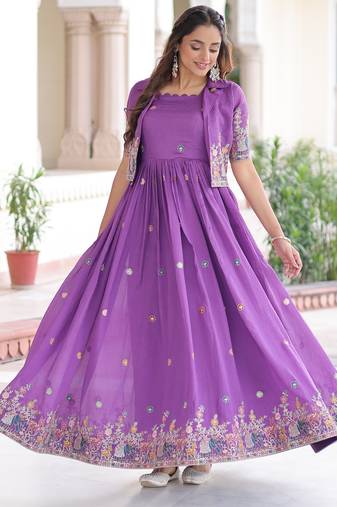 Purple sequins Zari embroidered Kurti
