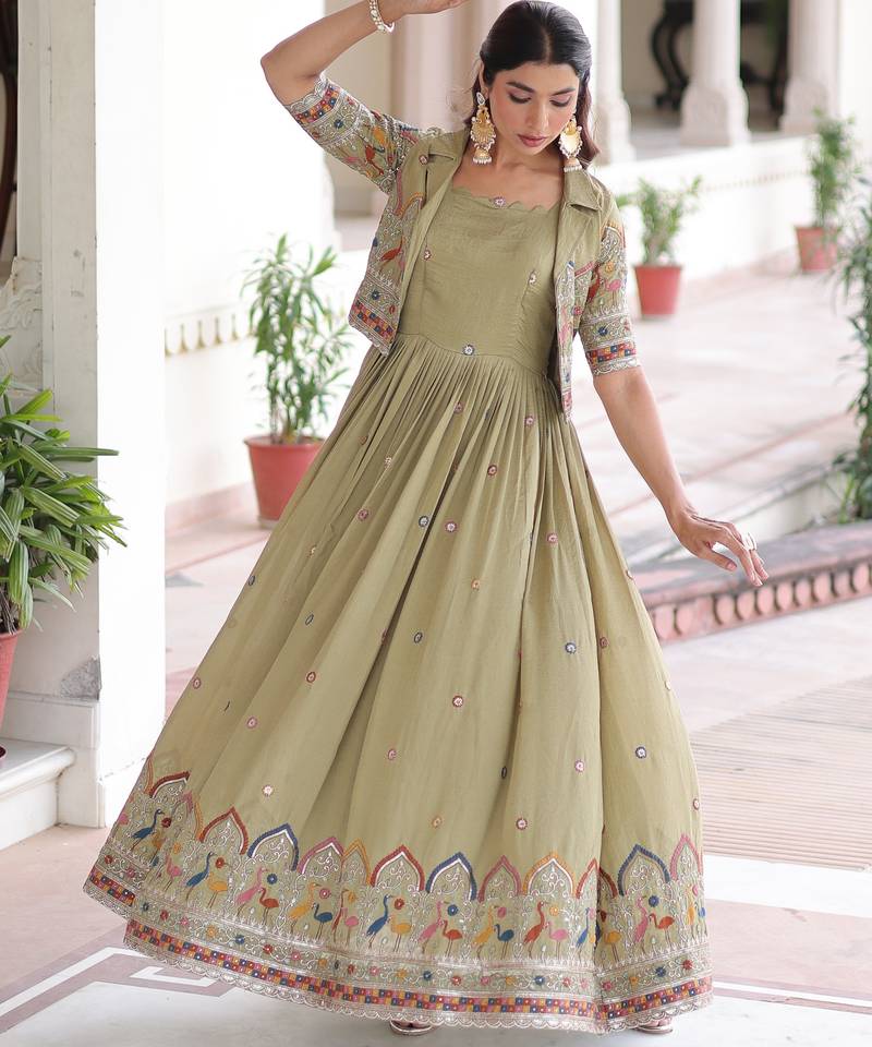 Green sequins Zari embroidered Kurti