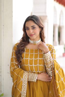 Yellow sequins Zari embroidered Kurti with dupatta 6