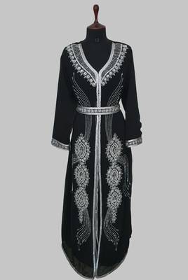  Black Silver stone and  Beads  Moroccan Kaftan With hijab  1