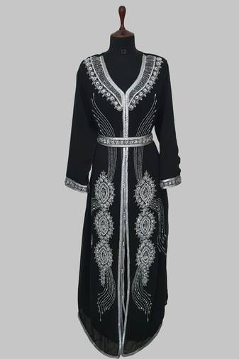  Black Silver stone and  Beads  Moroccan Kaftan With hijab 