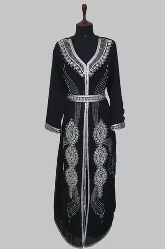  Black Silver stone and  Beads  Moroccan Kaftan With hijab 