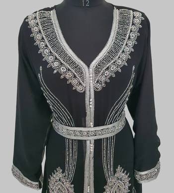  Black Silver stone and  Beads  Moroccan Kaftan With hijab  2