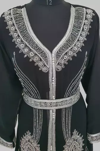  Black Silver stone and  Beads  Moroccan Kaftan With hijab 