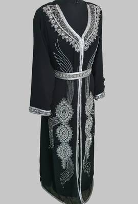  Black Silver stone and  Beads  Moroccan Kaftan With hijab  3