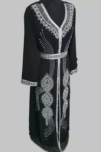  Black Silver stone and  Beads  Moroccan Kaftan With hijab 