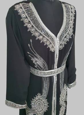  Black Silver stone and  Beads  Moroccan Kaftan With hijab  4