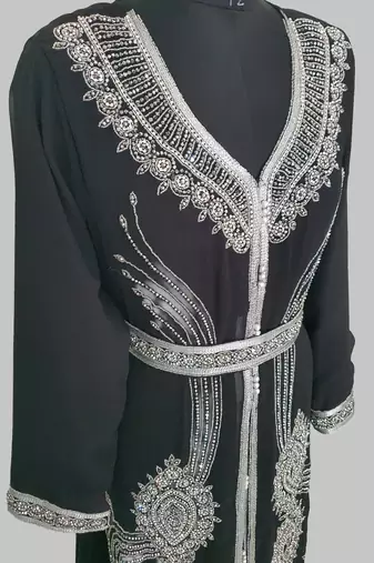  Black Silver stone and  Beads  Moroccan Kaftan With hijab 