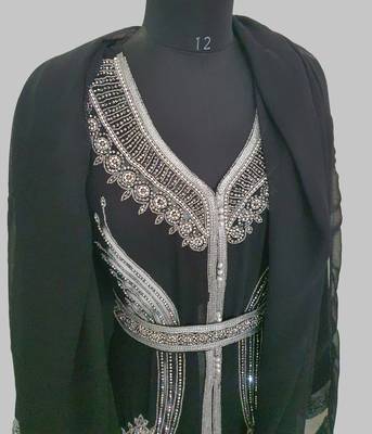  Black Silver stone and  Beads  Moroccan Kaftan With hijab  5