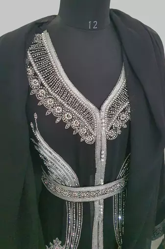  Black Silver stone and  Beads  Moroccan Kaftan With hijab 
