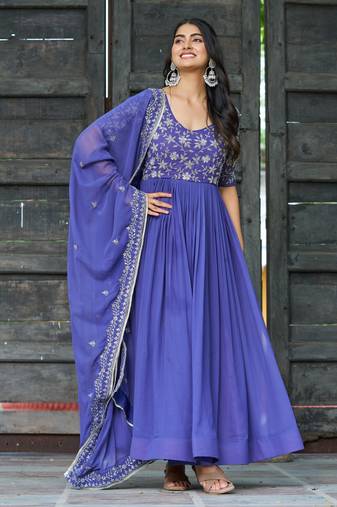 Blue sequins Zari embroidered Kurti with dupatta