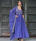 Blue sequins Zari embroidered Kurti with dupatta