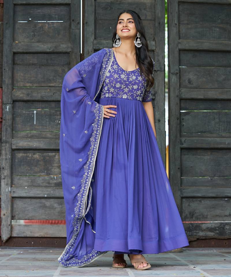 Blue sequins Zari embroidered Kurti with dupatta