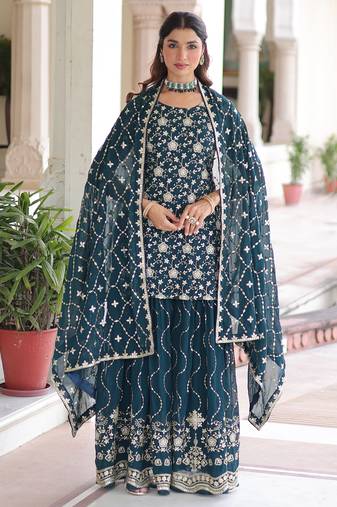 Teal Embroidered salwar suit with dupatta