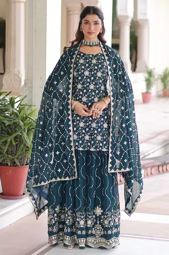 Teal Embroidered salwar suit with dupatta