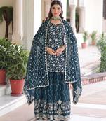 Teal Embroidered salwar suit with dupatta