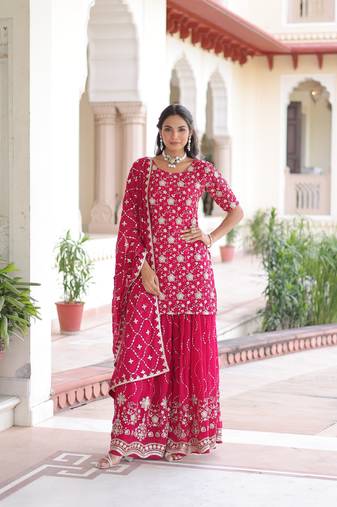 Pink Embroidered salwar suit with dupatta