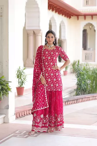 Pink Embroidered salwar suit with dupatta