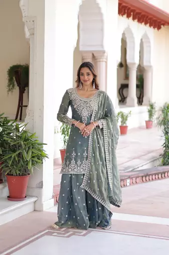 Grey Embroidered salwar suit with dupatta