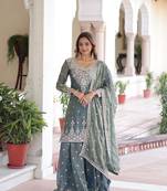 Grey Embroidered salwar suit with dupatta
