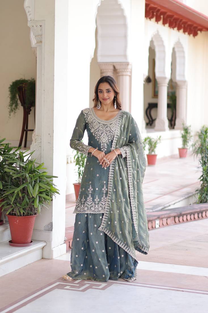 Grey Embroidered salwar suit with dupatta