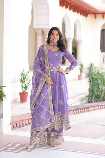 Purple Embroidered salwar suit with dupatta