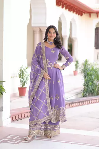 Purple Embroidered salwar suit with dupatta