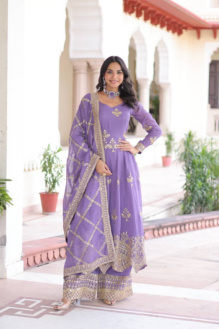 Purple Embroidered salwar suit with dupatta