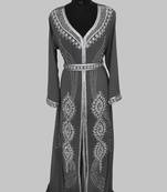Grey Silver stone and  Beads  Moroccan Kaftan With hijab 