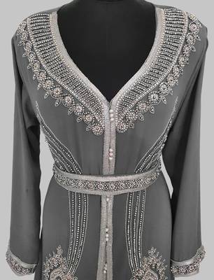 Grey Silver stone and  Beads  Moroccan Kaftan With hijab  2