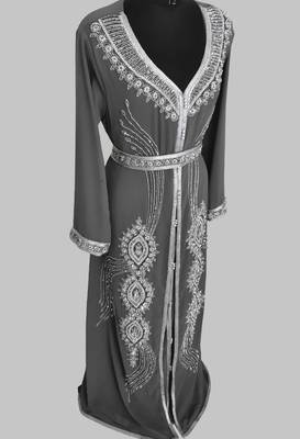 Grey Silver stone and  Beads  Moroccan Kaftan With hijab  3