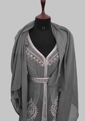 Grey Silver stone and  Beads  Moroccan Kaftan With hijab  5