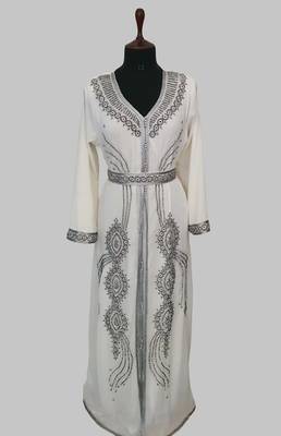 Off White Silver stone and  Beads  Moroccan Kaftan With hijab  1