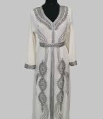 Off White Silver stone and  Beads  Moroccan Kaftan With hijab 