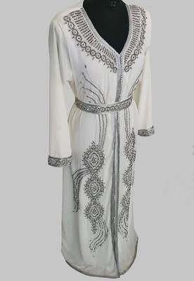 Off White Silver stone and  Beads  Moroccan Kaftan With hijab  3