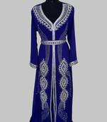 Royal Blue Silver stone and  Beads  Moroccan Kaftan With hijab 