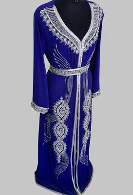 Royal Blue Silver stone and  Beads  Moroccan Kaftan With hijab  3