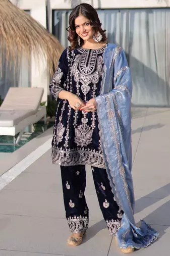 Blue Zari Embroidered Salwar Kameez
