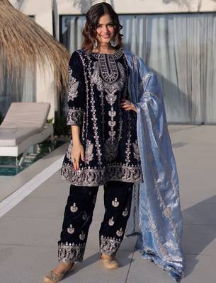 Blue Zari Embroidered Salwar Kameez 2