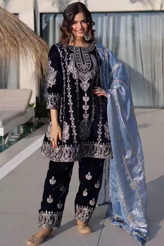 Blue Zari Embroidered Salwar Kameez