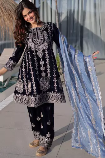 Blue Zari Embroidered Salwar Kameez