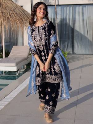 Blue Zari Embroidered Salwar Kameez 4